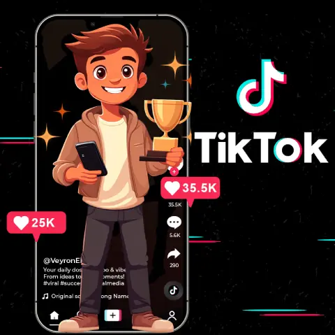 Checklist visual com foco em engajamento: coração (curtida) sendo validado, elementos de qualidade e hashtags.